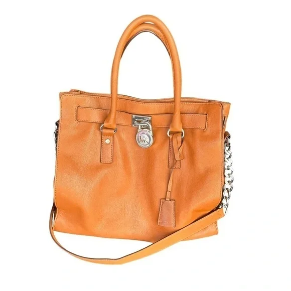 Michael Michael Kors deep Caramel Leather Hamilton Large Tote Bag Purse - Picture 2 of 8